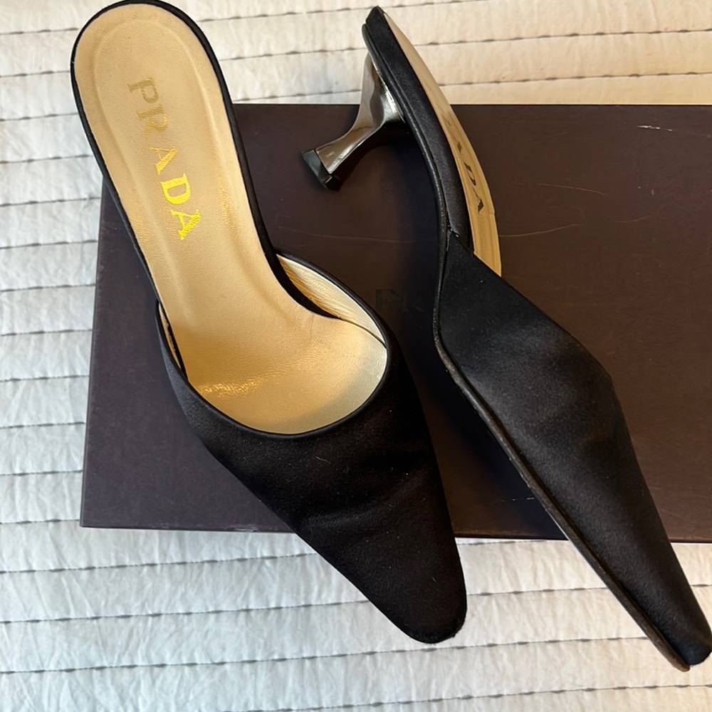 PRADA EVENING BLACK SATIN MULE size 6
